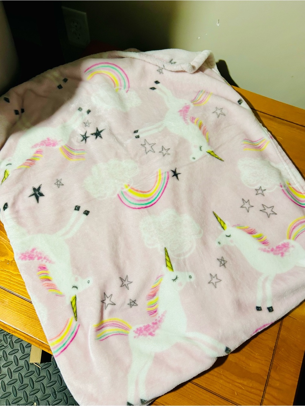 Large Unicorn Print Pink Plush Throw Blanket